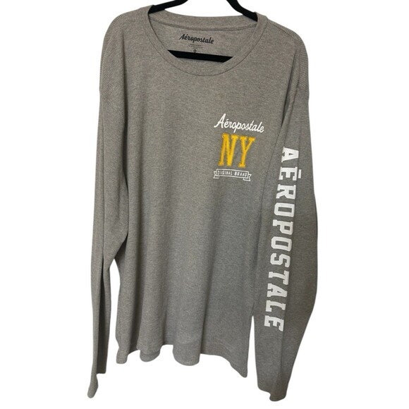Aeropostale NY Original Brand Mens 3XL Gray Thermal Spell Out Logo Long Sleeves - Picture 1 of 5